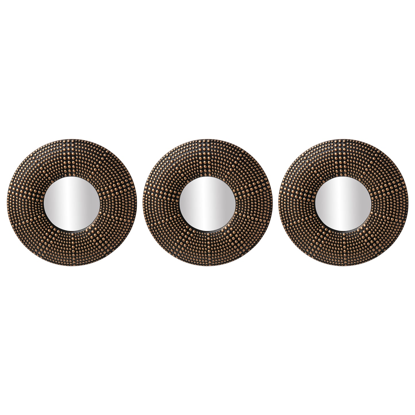Espejo decorativo para colgar en Set de 3 redondos 25 cm. c/u dorado