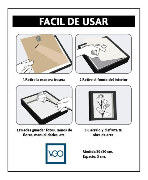 Marco madera con vidrio shadow box (35 mm)