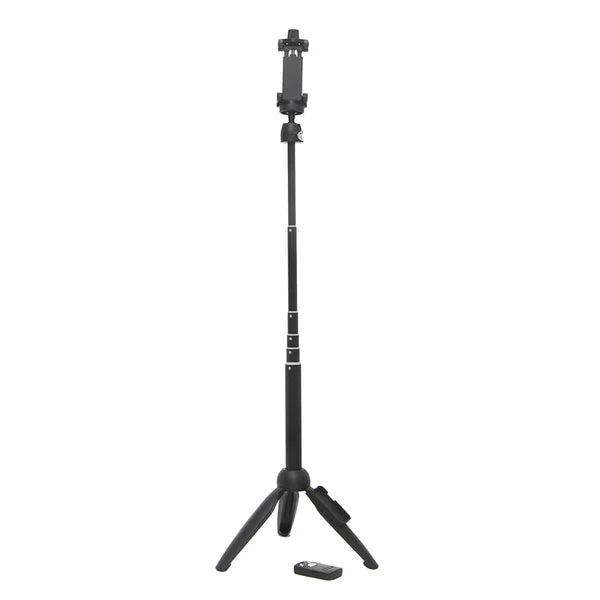 Trípode de piso negro para celular 80 cm. Incluye control remoto