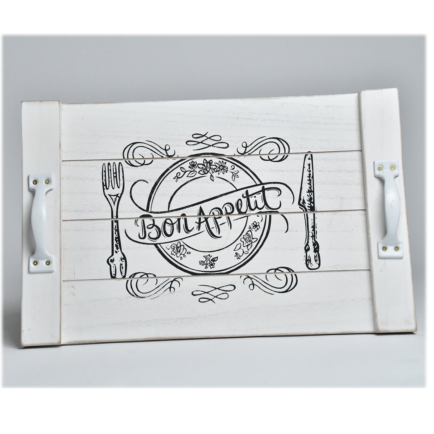 Bandeja madera con Agarraderas metalicas 4x40x24 cm