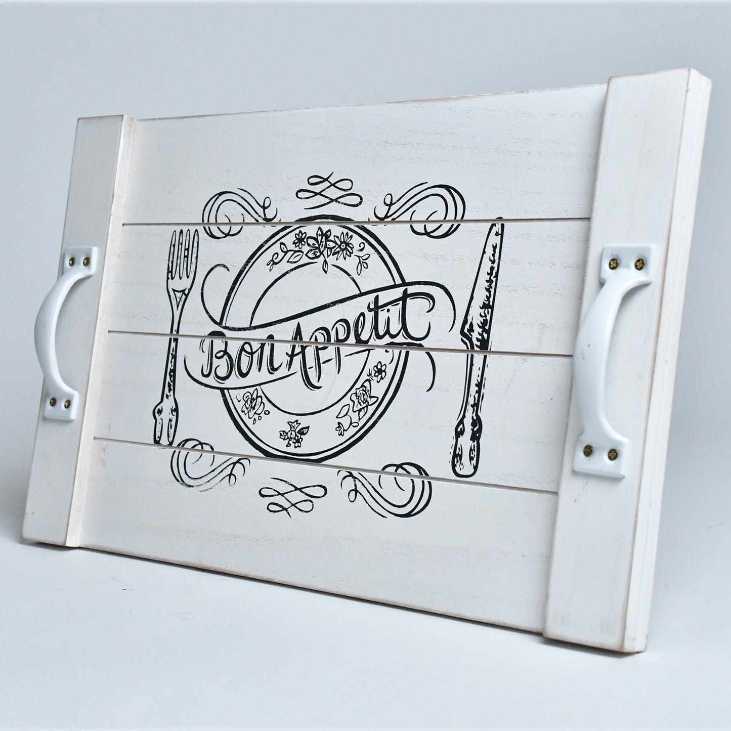 Bandeja madera con Agarraderas metalicas 4x40x24 cm