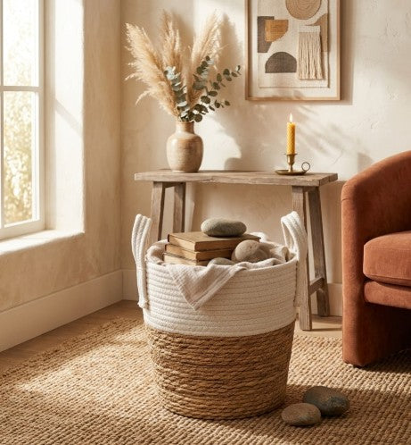 Canasto de Fibra Seagrass 26x25x25 cm. Natural