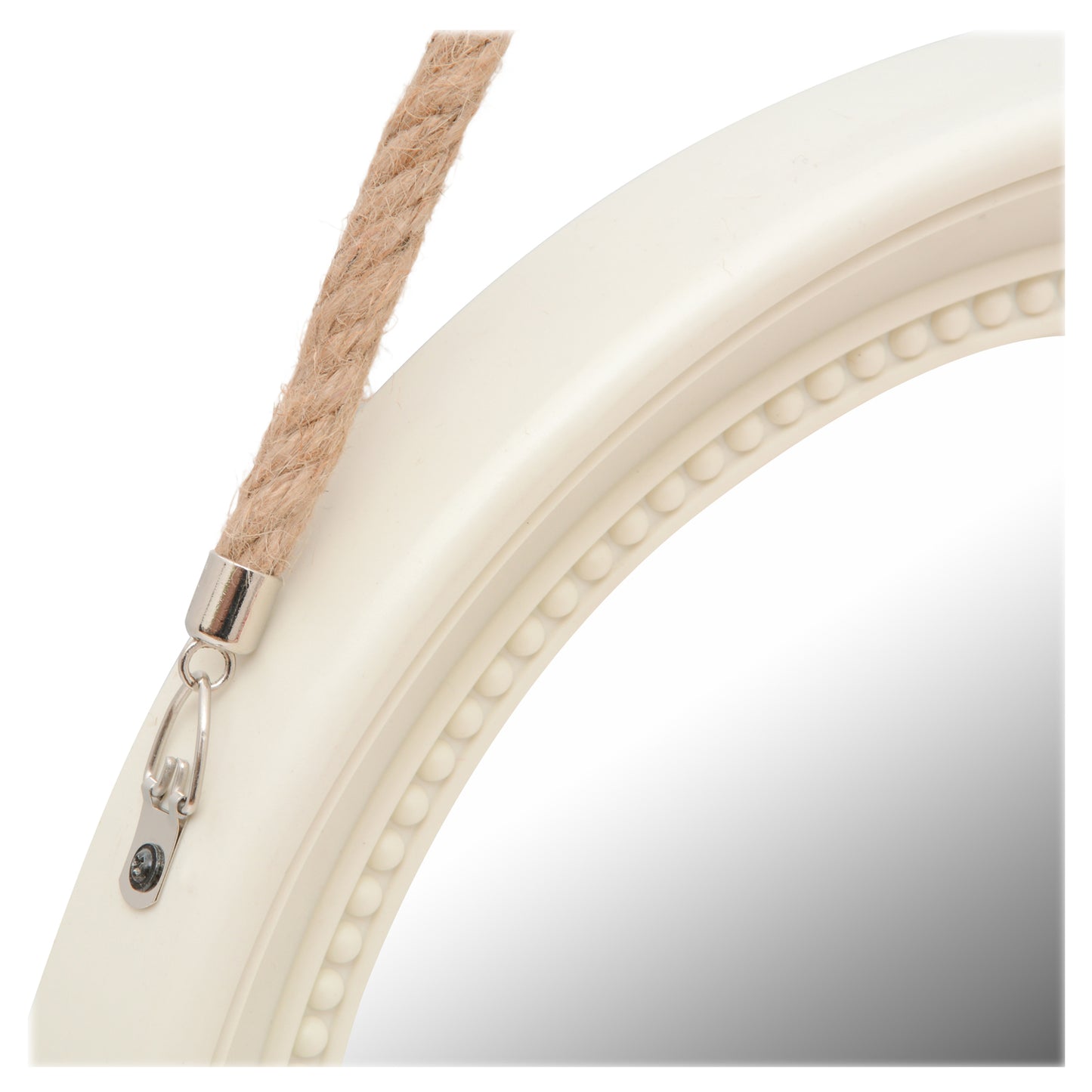 Espejo decorativo para colgar redondo 33 cm. con soga crema