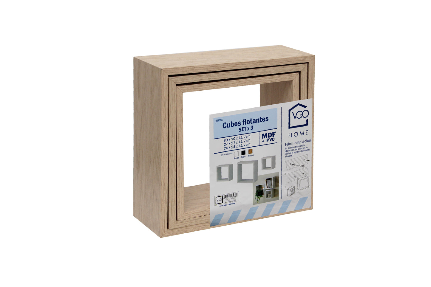 Set De 3  Cubos Madera 30X30X12 - 27X27X12 - 24X24X12 cm