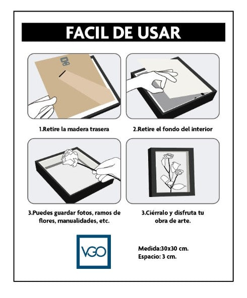 Marco madera con vidrio shadow box (35 mm)