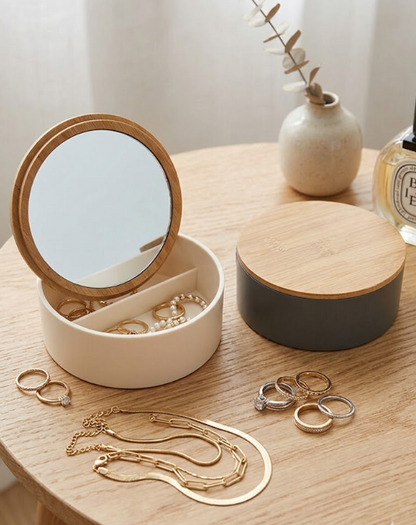 Espejo de mesa circular plástico con alhajero
